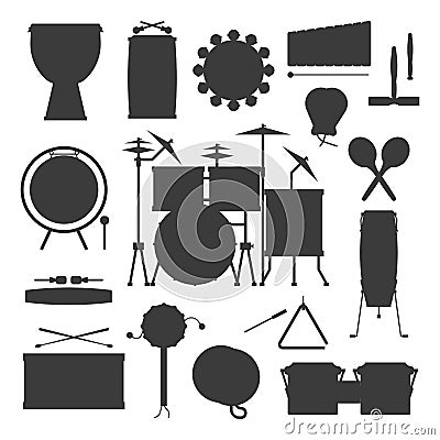 Musical drum silhouette wood rhythm music instrument series percussion musician performance vector illustration Vector Illustration