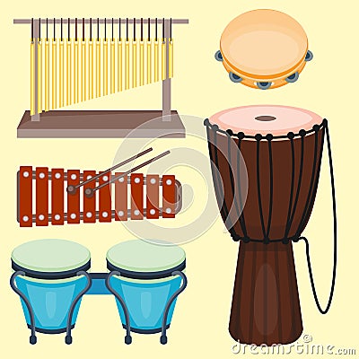 Musical drum wood rhythm music instrument series Vector Illustration