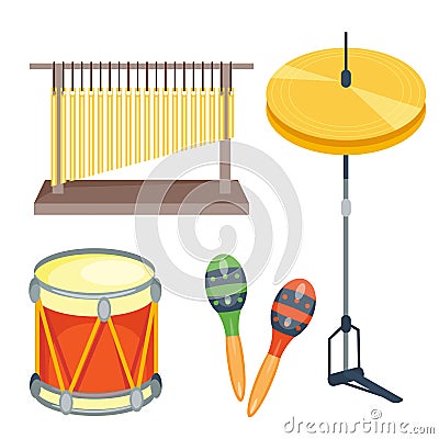 Musical drum wood rhythm music instrument series set of percussion vector illustration Vector Illustration