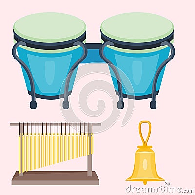 Musical drum wood rhythm music instrument series set of percussion vector illustration Vector Illustration