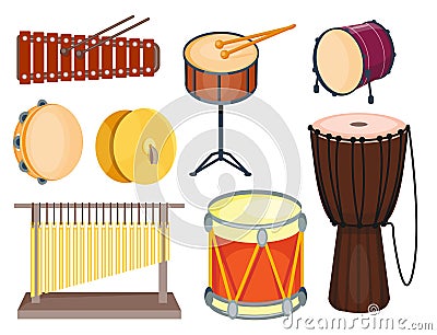 Musical drum wood rhythm music instrument series set of percussion vector illustration Vector Illustration