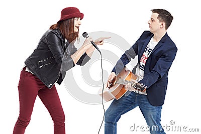 A musical duo of a young couple. Stock Photo