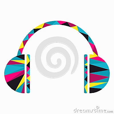 Musical earphones from small colored triangles Vector Illustration