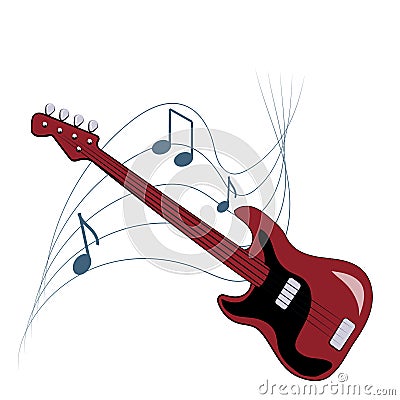 Musical emblem with guitar and notes on white background Vector Illustration