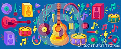 Musical festival flat stickers set Stock Photo