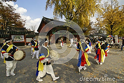 Musical group in Jeonju hanok village, South Korea Editorial Stock Photo