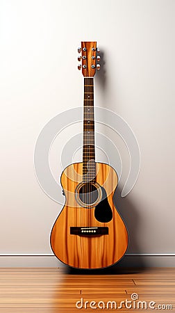 Musical harmony: Acoustic guitar and keys laid flat on a pristine white backdrop. Stock Photo