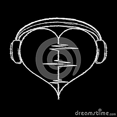 Musical heart headphones, fashionable logo, can be used as the label on the shirt, vector graphics for your creativity. Vector Illustration