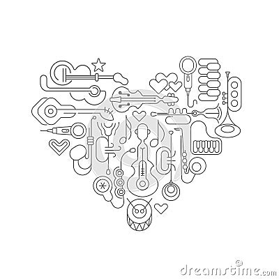 Musical Heart line art design Vector Illustration