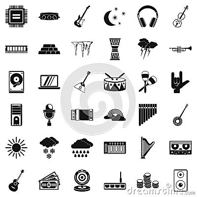 Musical holiday icons set, simple style Vector Illustration