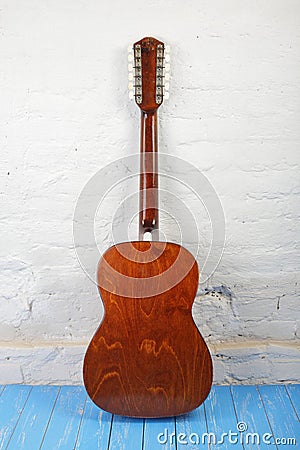 Musical instrument - Back view twelve-string acoustic guitar Stock Photo