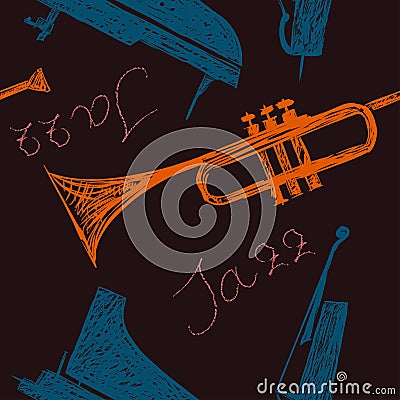 Musical instrument. Blackboard. Vector image. Seamless pattern Vector Illustration