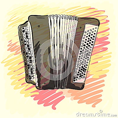 Musical instrument. Classical bayan, accordion. Corporate identity sketch. Cartoon Illustration