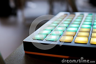 Musical instrument for electronic music with a matrix of 64 keys Stock Photo