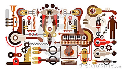 Musical instrument factory Cartoon Illustration