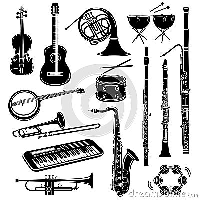 Musical instrument icons set, simple style Vector Illustration