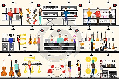 Musical instrument store Vector Illustration