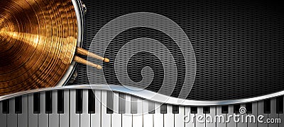 Musical Instruments Background on Black Background with Copy Space Stock Photo