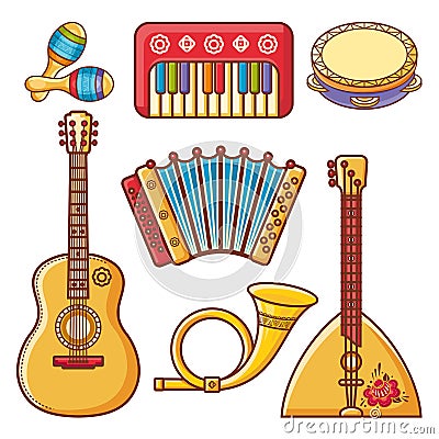 Musical instruments. Children's toys. Set. Vector Illustration