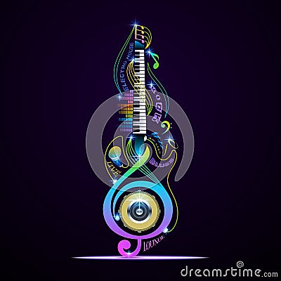 Musical instruments collage for rock, jazz, blues, lounge, electronic, live. Vector Illustration