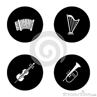 Musical instruments glyph icons set Vector Illustration