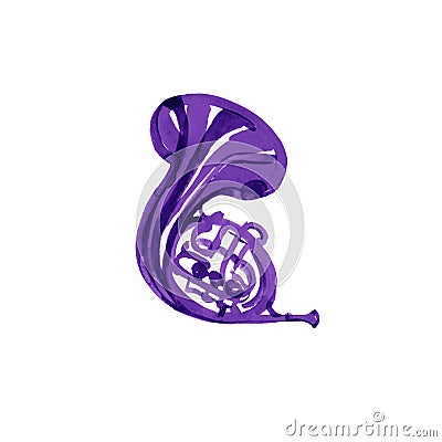 Musical violet instruments graphic template. French horn. Watercolor illustration Stock Photo