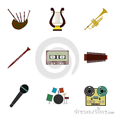 Musical instruments icons set, flat style Vector Illustration