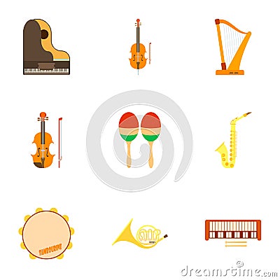 Musical instruments icons set, flat style Vector Illustration