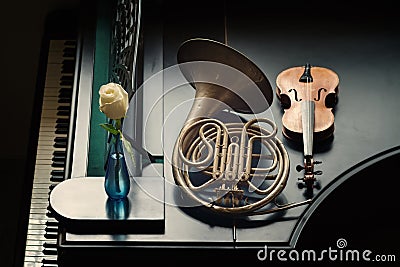 Musical instruments on the piano Stock Photo