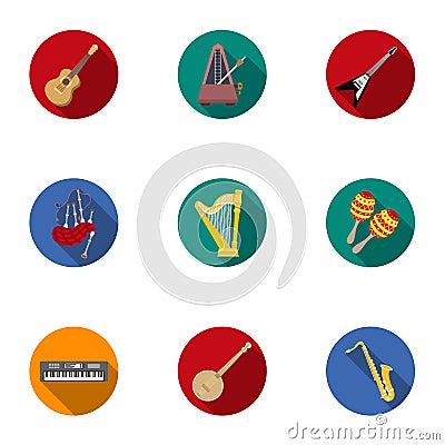 Musical instruments set icons in flat style. Big collection of musical instruments symbol Vector Illustration