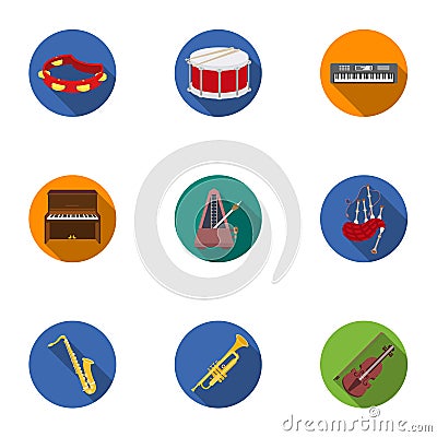 Musical instruments set icons in flat style. Big collection of musical instruments vector symbol stock illustration Vector Illustration