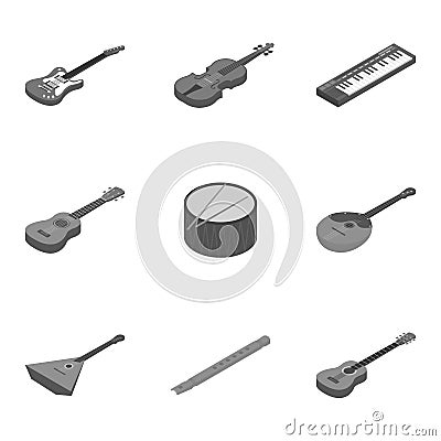 Musical instruments set icons in monochrome style. Big collection of musical instruments vector symbol stock Vector Illustration