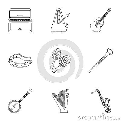 Musical instruments set icons in outline style. Big collection of musical instruments vector symbol stock illustration Vector Illustration