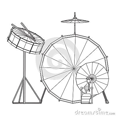 Musical instruments set. Rock band drum kit. Percussion musical instrument Vector Illustration