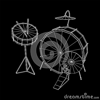 Musical instruments set. Rock band drum kit. Percussion musical instrument Vector Illustration