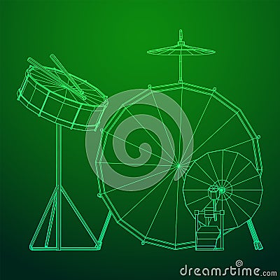 Musical instruments set. Rock band drum kit. Percussion musical instrument Vector Illustration