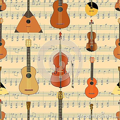 Musical instruments. String and stringed musical instruments. Vector Illustration