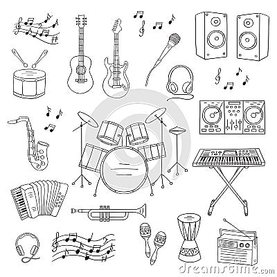 Musical instruments and symbols Vector Illustration
