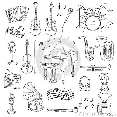 Musical instruments and symbols Vector Illustration