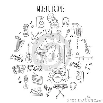 Musical instruments and symbols. Vector Illustration