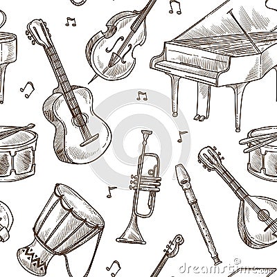 Musical instruments vector pattern background Vector Illustration