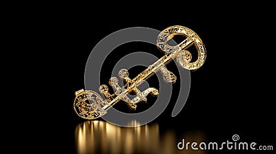 musical key with golden waves like musical equalizer or fairy key on black background Stock Photo