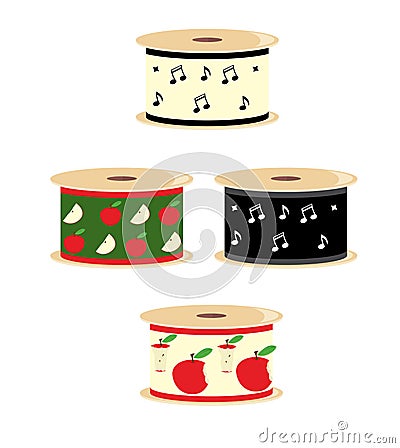 Musical note and apple ribbon spools Stock Photo