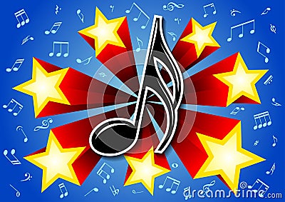 Musical note on the background of 7 stars in vector Vector Illustration