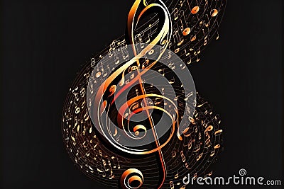 Musical note staff treble clef notes musician concept, abstract background Cartoon Illustration