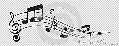 Musical note. Staff treble clef notes musician concept vector isolated on transparent background Vector Illustration