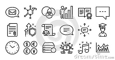 Musical note, Teamwork question and Attachment line icons set. Vector Vector Illustration