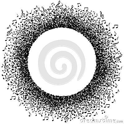 Musical notes buzz around a perfect circle Vector Illustration