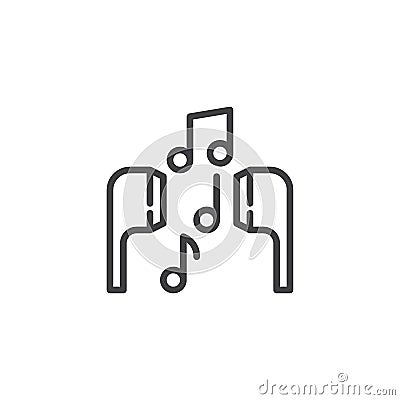 Musical notes and earphones line icon Vector Illustration