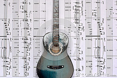 Musical notes and guitars Stock Photo